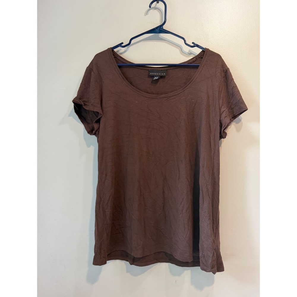 Attention Womens XXL Brown Scoop Neck Short Sleeve Stretch Knit T-Shirt Tee